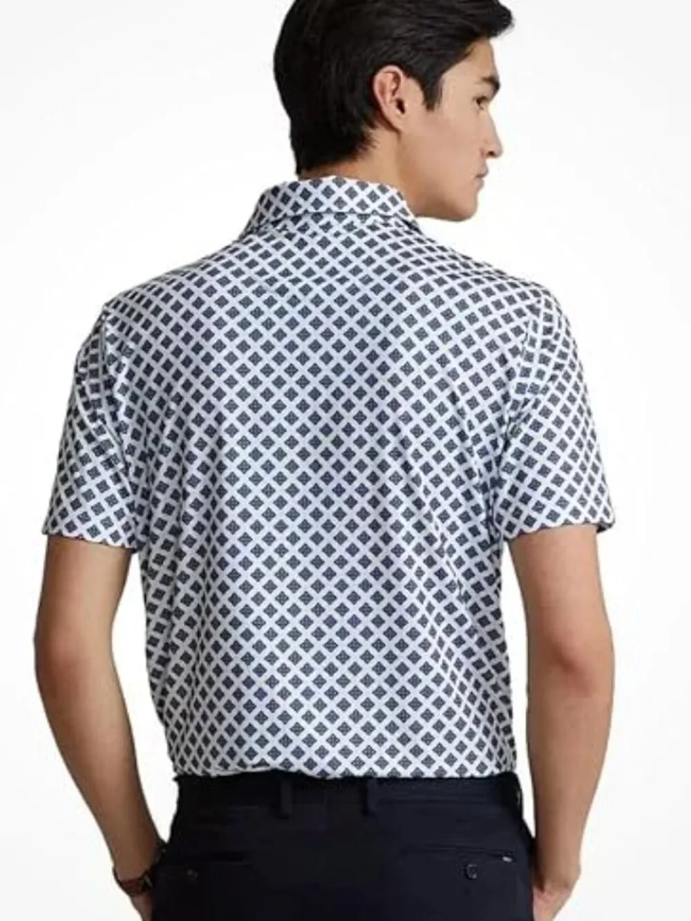 Polo Ralph Lauren Men's Blue/White Geometric Performance Golf Polo Shirt L